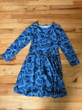 Blue Long-Sleeve Girls' Knit Dress with Mole Print